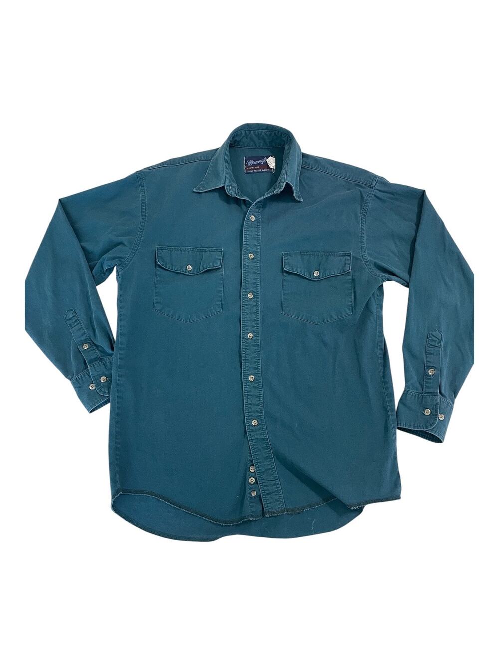 Vintage Wrangler X-Long Tails Teal Work Shirt Size 15 1/2 x 34